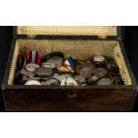 Hinged Box Containing A Quantity Of Coins, Medallions and tokens, mostly GB pennies,