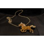 Large 'Galloping Horse' Champagne Crystal Studded Pendant on chain,