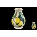 Moorcroft - Small ' Birds & Lemon ' Baluster Vase, Full Stamps to Base. Approx 4 Inches High.