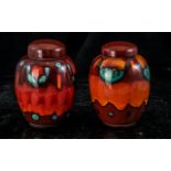 Poole Pottery Pair of Small ' Delphis ' Lidded Ginger Jars, Approx 4.5 Inches High, Stamps to Bases.