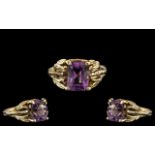 Ladies 9ct Gold Single Stone Amethyst Set Ring. Marked 9.375 to Interior of Shank.