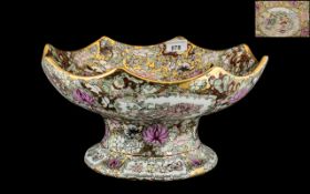 Large Chinese Canton Punch Bowl painted in the Mandarin pattern, on a footed base,