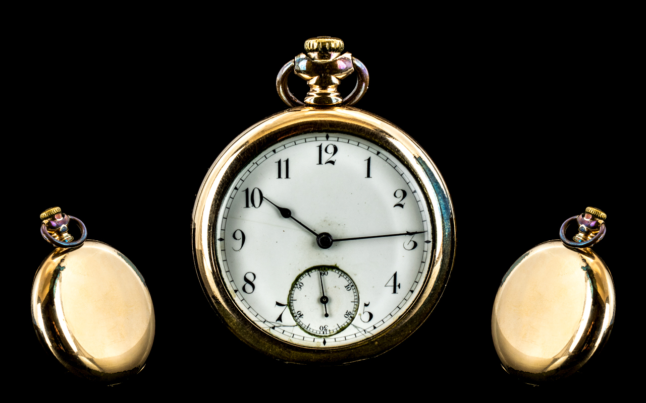 American Watch Co Waltham Gold Filled Open Faced Key-less Pocket Watch,