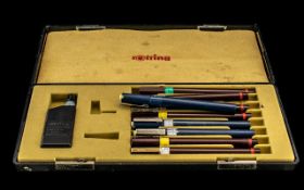 Rotring Drawing Pens (9) in Total (4 gold nibs, 5 steel nibs)