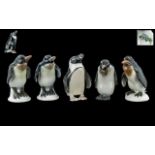 Rosenthal Superb Set of ( 4 ) Four Hand Painted Porcelain Penguin Figures, In Standing Position.