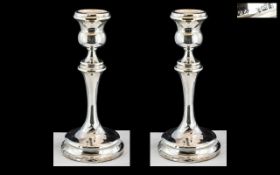 George V - Attractive Pair of Sterling Silver Candlesticks of Excellent Form and Design.