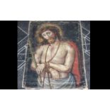 Antique Painting on Canvas of Christ Before His Crucifixion, wearing the Crown of Thorns; unframed,