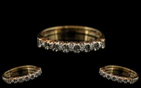 Ladies 9ct Gold - Attractive Half-Eternity Diamond Set Ring.