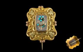 Antique Period 15ct Gold - Stunning and Exquisite Brooch. The Centre Panel with Turquoise and