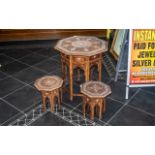 A Set of Three Hoshiarpur Tables, of typical form with bone floral inlay,