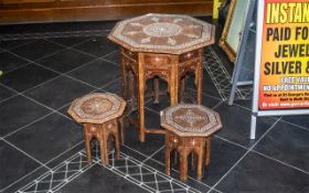 A Set of Three Hoshiarpur Tables, of typical form with bone floral inlay,