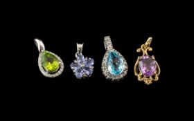 A Good Collection of Vintage Assorted 9ct Gold Stone Set Pendants ( 4 ) In Total.