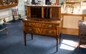 Edwardian Mahogany Sheraton Style Ladies Writing Desk, tambour fronted and in two sections, finely