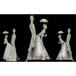 Lladro - Very Large and Impressive Hand Painted Porcelain Figure ' Couple with Parasol ' Model No