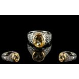 5.60 Ct Yellow Citrine Silver Ring.
