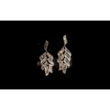 Diamond Leaf Shape Drop Earrings, baguette cut diamonds totalling .