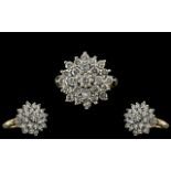 Ladies - 18ct Gold Attractive Diamond Set Cluster Ring - Flower head Design.