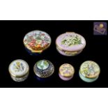 Collection of Six Enamelled Boxes, to include three Halcyon Days, 'Thinking of You',