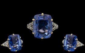 18ct Gold - Attractive Sapphire and Diamond Set Ring.