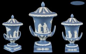 Wedgwood - Superb Quality Collectors Item Blue Jasper Urn Shaped Twin Handle Lidded Vase, Raised