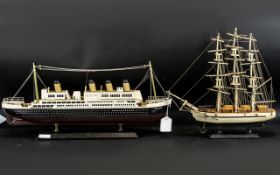 Model Boat of The Titanic, measures 20" wide x 10" High,