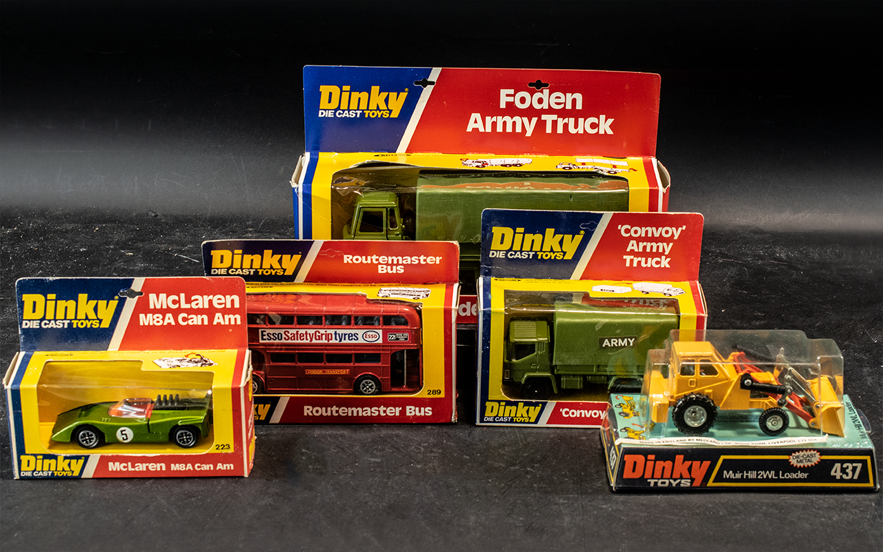 Collection of Dinky Die Cast Models, comprising McLaren M8A Can Am, Routemaster Bus,