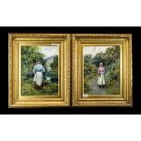 Pair of Fine Watercolour Drawings of Young Girls in an English Woodland Setting, painted in