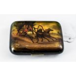 Antique Russian lacquer box, Young people on a troika.