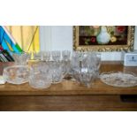Collection of Quality Glassware, including a cut glass bowl raised on three feet 7" diameter,