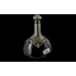 Art Nouveau Austrian Pewter Mounted Blown Green Glass Bottle Decanter with matching stopper,