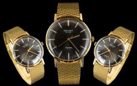 Sekonda - Deluxe 23 Jewells - Gold Plated Mechanical Wind Gents Wrist Watch, With Black Dial,