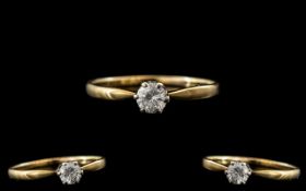 18ct Gold - Attractive Single Stone Diamond Ring, Marked 18ct to Interior of Shank.