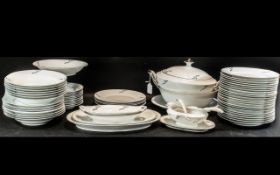 Czechoslovakian Dinner Service, in white with silver design, large set including 35 dinner plates,