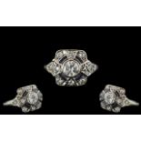 Edwardian Period 1902 - 1910 Attractive Platinum Pave Set Diamond and Sapphire Dress Ring. Beautiful