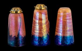 Three Art Deco Style Opalescent Cased Glass Shades, with a mottled orange and blue design,