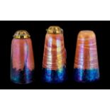 Three Art Deco Style Opalescent Cased Glass Shades, with a mottled orange and blue design,