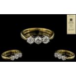 18ct Gold - Good Quality 3 Stone Diamond Set Ring. Marked 750 to Interior of Shank.