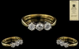 18ct Gold - Good Quality 3 Stone Diamond Set Ring. Marked 750 to Interior of Shank.