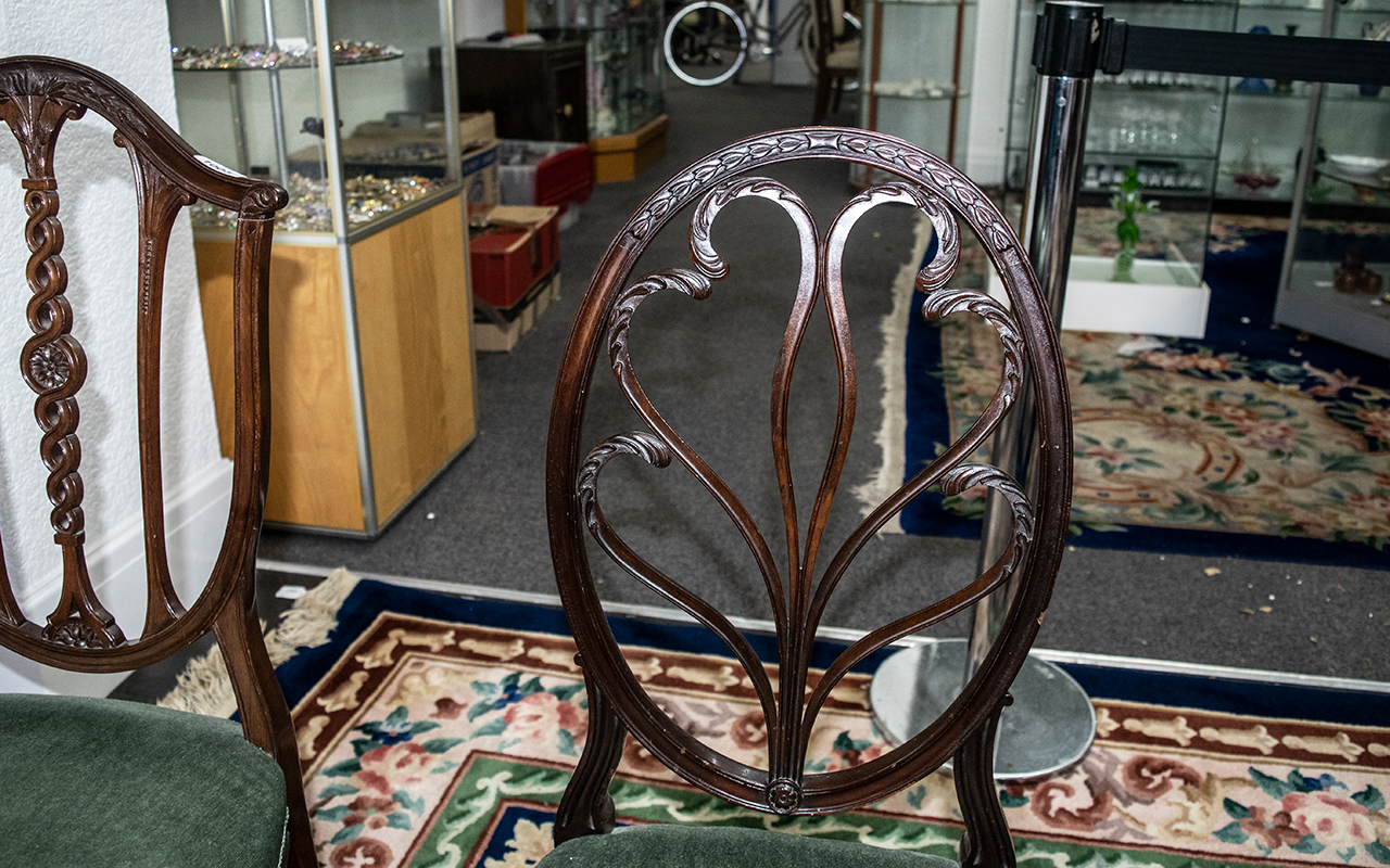 *WITHDRAWN* Two Elegant Edwardian Mahogany Salon Chairs with finely carved backs in the Sheraton - Image 3 of 3