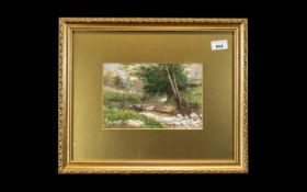 Watercolour of a Wooden Glen dated 1898, mounted and framed behind glass, overall size 17" x 14".