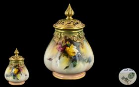 Royal Worcester Pot Pourri - With Lid. ' Roses ' Design. Approx 6 Inches High.