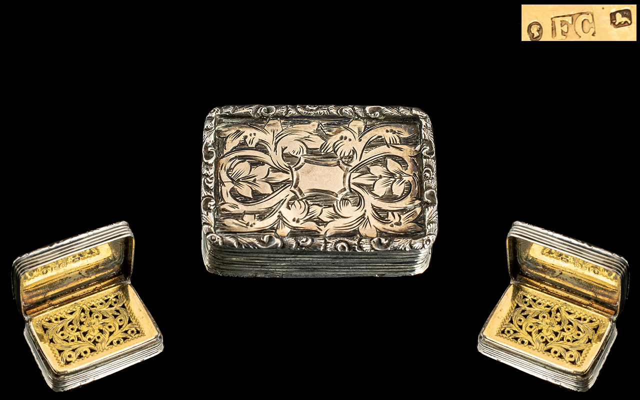 Queen Victoria Superb Quality - Sterling Silver Gilt Interior Vinaigrette with Superb Open-worked