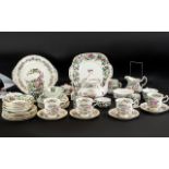 Royal Standard 'Mandarin' Tea Service, in white with pink decoration, comprising tea pot,