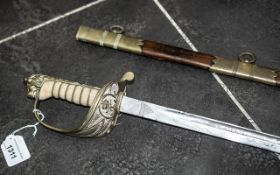 George V Naval Dress Sword with shagreen handle, cast bronze lion pommel and hilt,