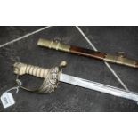 George V Naval Dress Sword with shagreen handle, cast bronze lion pommel and hilt,