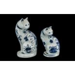 Two Blue and White Porcelain Thai Cats,