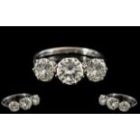 18ct White Gold and Platinum Excellent Quality 3 Stone Diamond Ring. Marked Platinum and 18ct.
