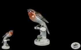 Rosenthal Superb Hand Painted Porcelain Bird Figure ' Robin ' Perched on a Tree Stump. c.1950's.