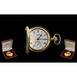 Rotary - Good Quality Gold Plated Full Hunter Key-less Pocket Watch, 17 Jewell's, Incabloc,