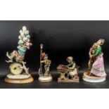 Four Pieces of Capodimonte, a schoolchild at desk, a clown with balloons, a couple dancing, and an